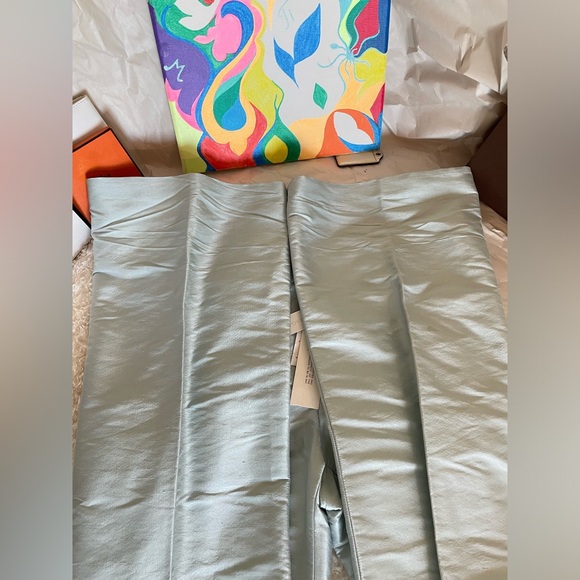 NWT Magaschoni 100% Dupioni Silk straight w little Flare Pants Light Blue Size 2 - Picture 10 of 14